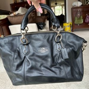 Black leather satchel coach bag